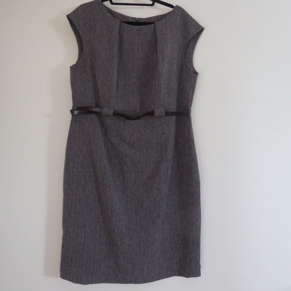 Connected Apparel Belted Sheath Dress | Plum Tweed